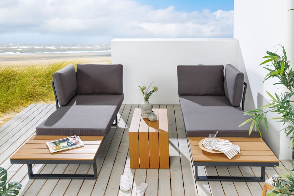 Wetterfestes Gartenmöbel Set IBIZA MODULAR LOUNGE 250cm champagner greige Aluminium