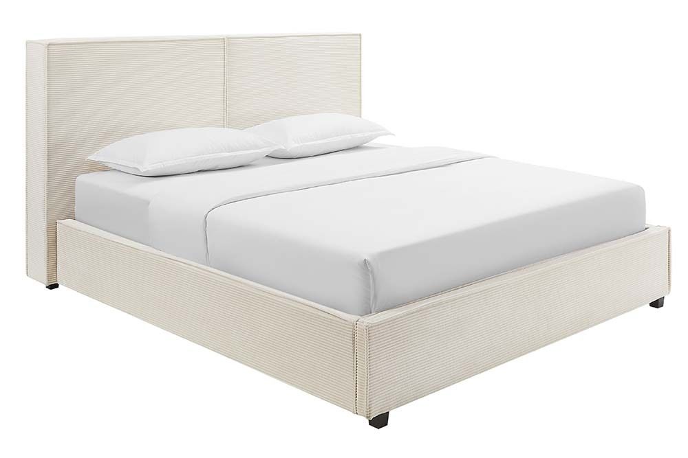 Modernes Boxbett ROCCO 160x200cm beige Cord mit Stauraum und Lattenrost