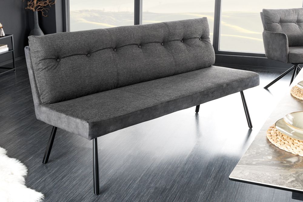 Moderne Sitzbank BIG GEORGE 160cm anthrazit Samt Strukturstoff Taschenfederkern schwarz