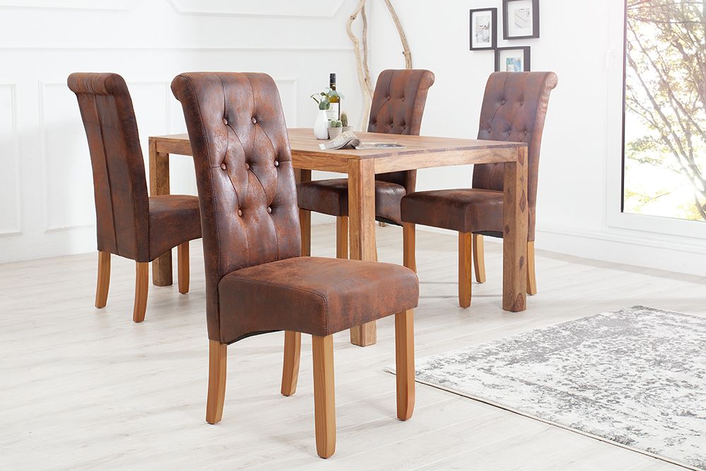 Edler Stuhl CASA whisky braun vintage mit Zierknöpfen Massivholzbeine