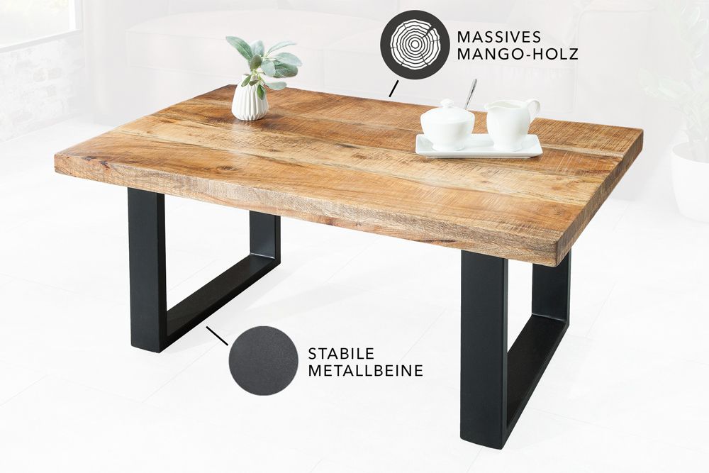 Design Couchtisch IRON CRAFT 100cm Mangoholz Eisen Industrial Design massiv schwarzes Gestell