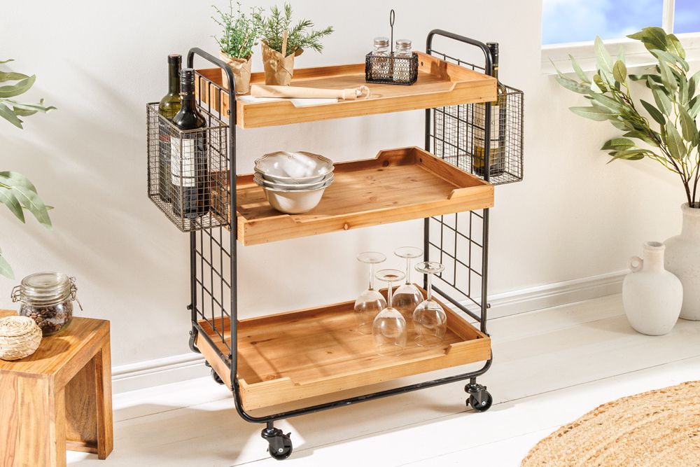 Massivholz Servierwagen SEVEN SEAS 80cm natur Küchenwagen Metall mit Rollen » Jetzt kaufen