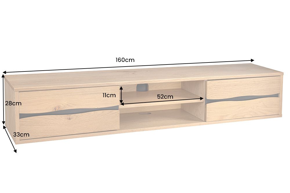 Hängendes TV-Lowboard LIVING EDGE 160cm natur schwarz Wildeiche geölt Baumkante