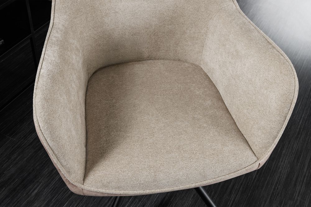 Drehbarer Stuhl VERONA champagner beige Samt Strukturstoff mit Armlehne Metallbeine schwarz