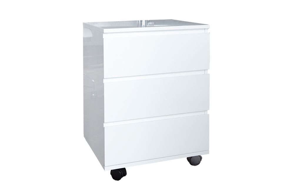Moderner Rollcontainer BIG DEAL 45cm weiß Hochglanz 3 Schubladen