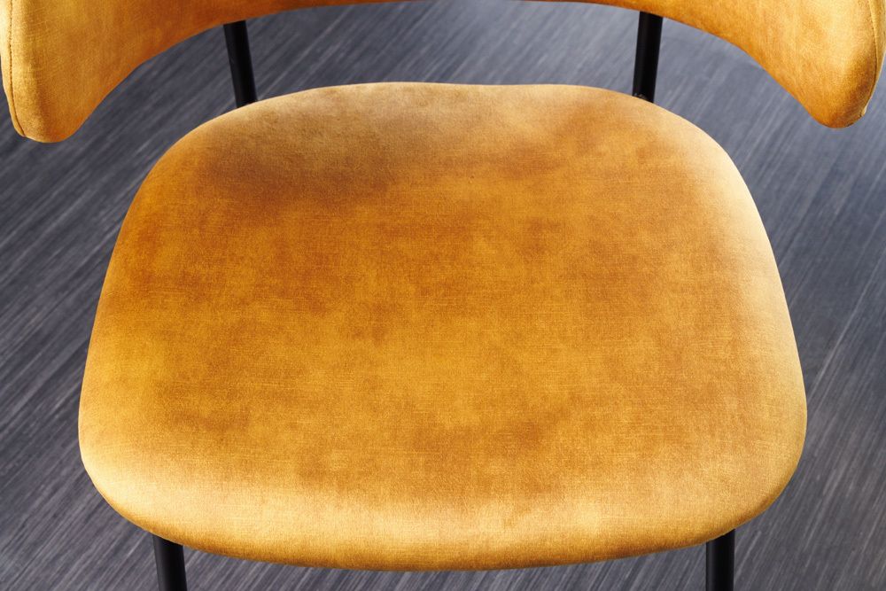 Design Stuhl VOGUE senfgelb Samt schwarze Metallbeine