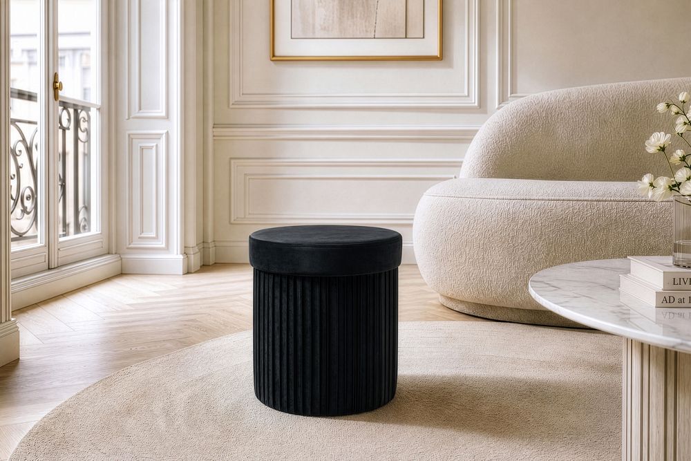 Runder Hocker ÉLAN 40cm schwarz Samt faltbar mit Stauraum