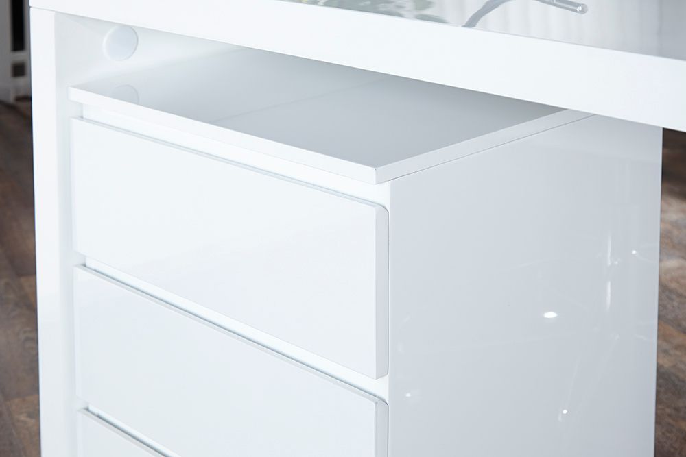 Moderner Rollcontainer BIG DEAL 45cm weiß Hochglanz 3 Schubladen