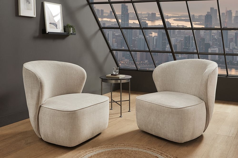 Drehbarer Design Sessel GATSBY beige Samt 360° » Jetzt kaufen