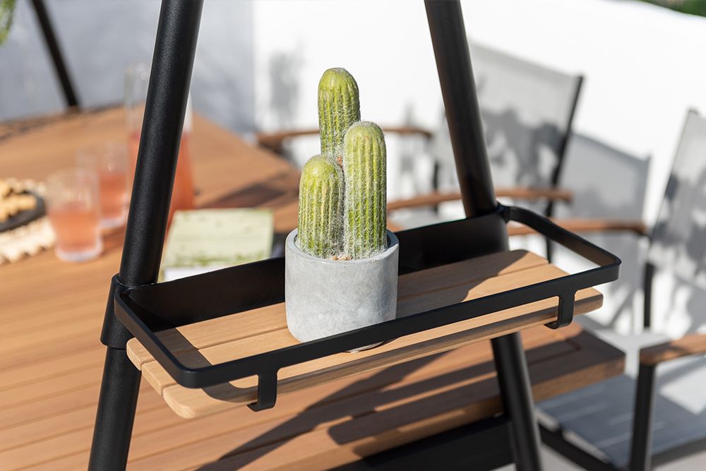 Outdoor Gartentisch RIO 190cm anthrazit Aluminium Massivholz mit Dekostange wetterfest