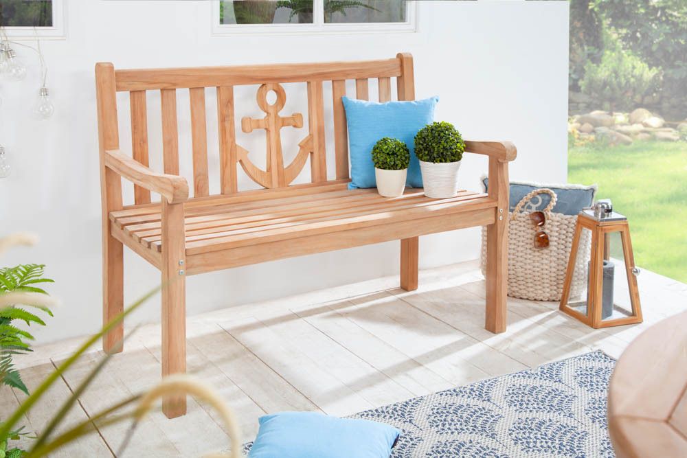 Massive Gartenbank EMPIRE TEAK 120cm Teakholz mit Ankerdesign