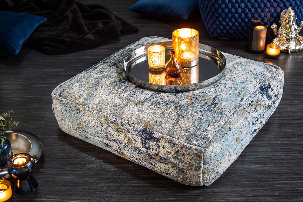 Design Bodenkissen XL ABSTRAKT 70cm blau beige abstraktes Muster Sitzpouf