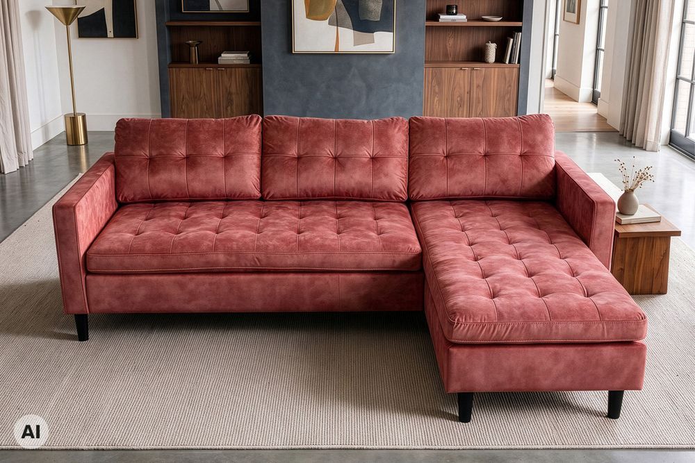 Ecksofa STOCKHOLM 220cm altrosa Samtstoff Federkern 3-Sitzer-Sofa