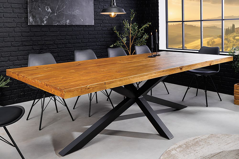 Massivholz Esstisch GALAXIE 200cm vintage braun Pinie recycelt Industrial Design