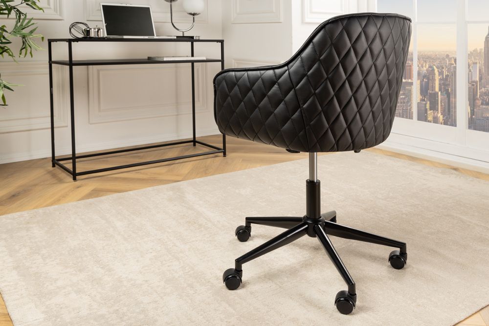 Höhenverstellbarer Bürostuhl EUPHORIA schwarz Kunstleder drehbar Ziersteppung gepolstert
