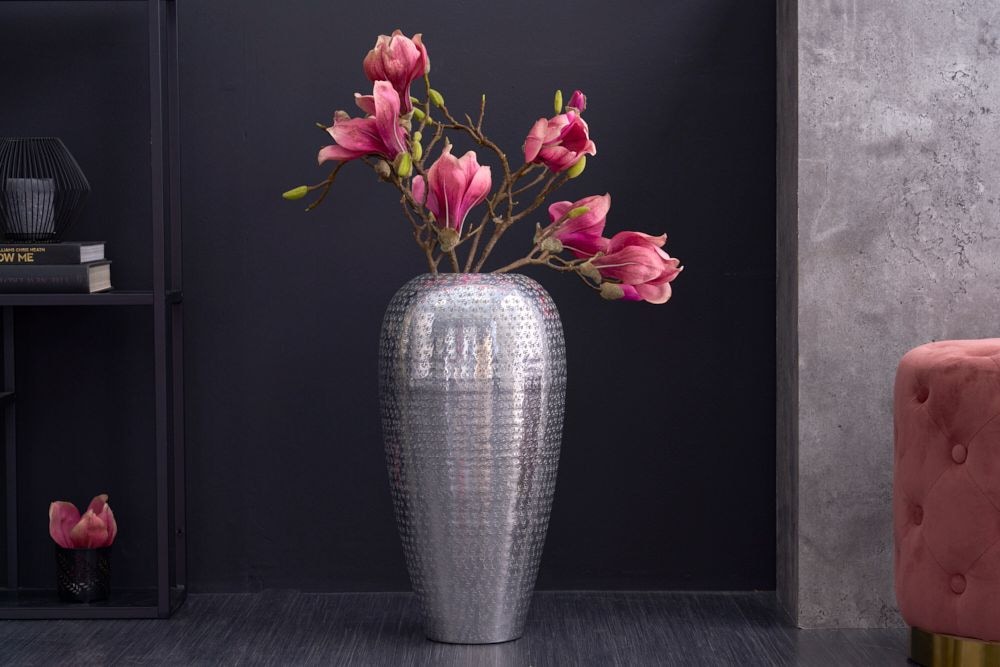 Elegante Vase ORIENTAL 50cm silber im Wild Hammerschlag Design