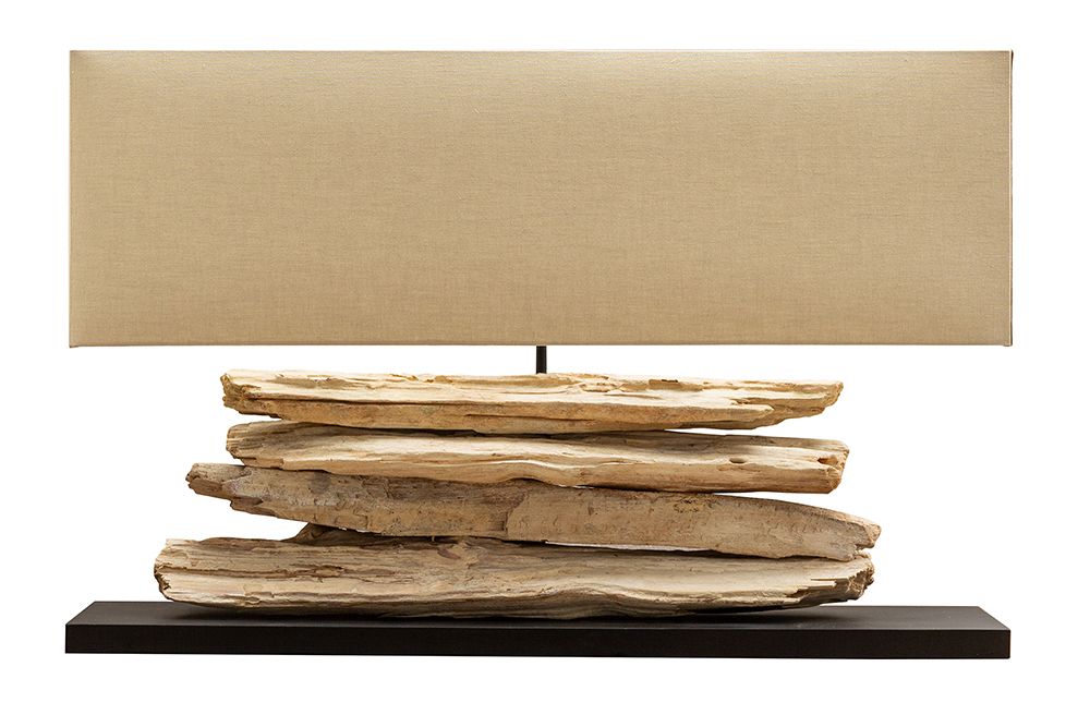 Handgearbeitete Tischlampe RIVERINE 80cm beige Treibholzfuß mit Leinenschirm
