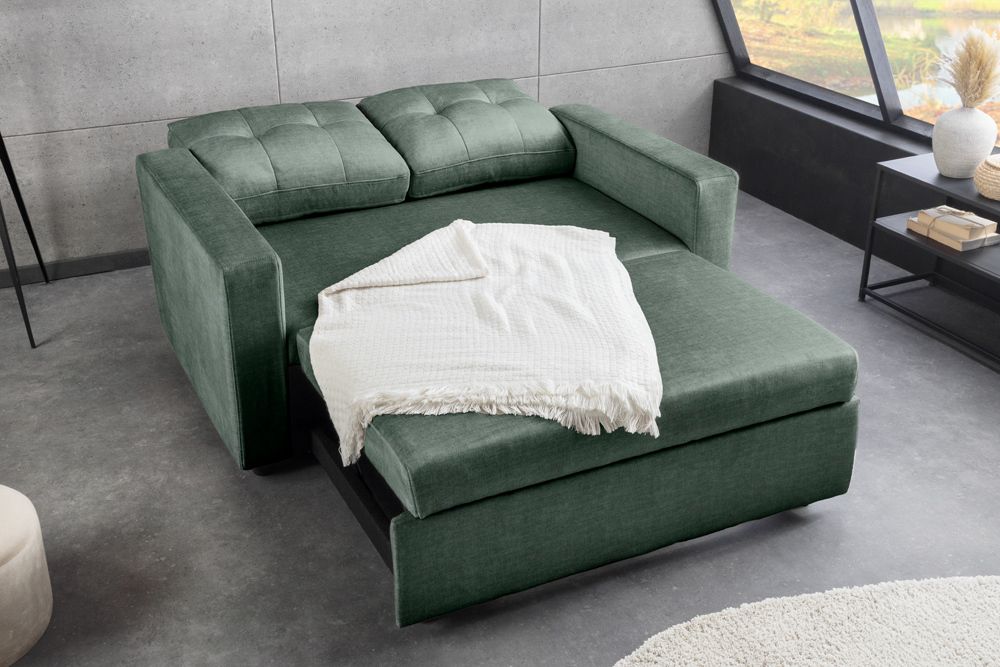Sofa mit Schlaffunktion SMART moosgrün hochwertiger Vogue Seiden Samtstoff