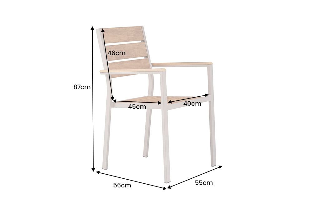 Moderner Gartenstuhl DESIGNO 90cm natur greige Aluminium stapelbar wetterfest