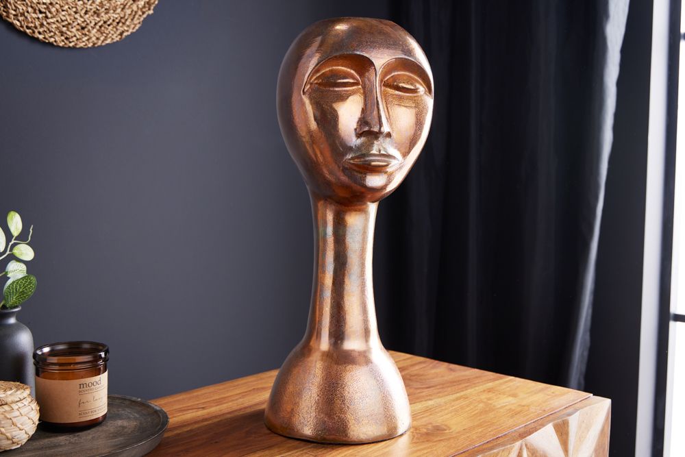 Handgefertigte Vase FACE 50cm Kupfer-Look Antik Aluminium abstrakt