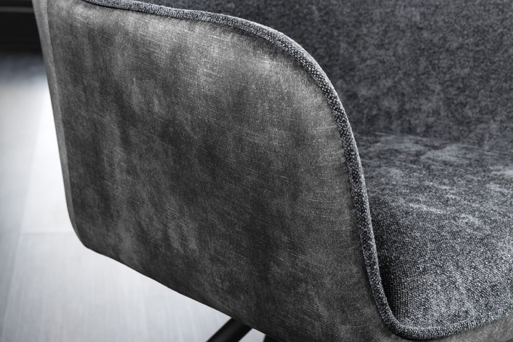 Drehbarer Stuhl VERONA dunkelgrau Samt Strukturstoff mit Armlehne Metallbeine schwarz