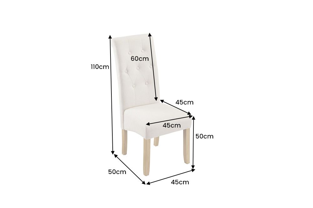 Design Stuhl CASA beige Strukturstoff Massivholzbeine mit Zierknöpfen und Nackenrolle