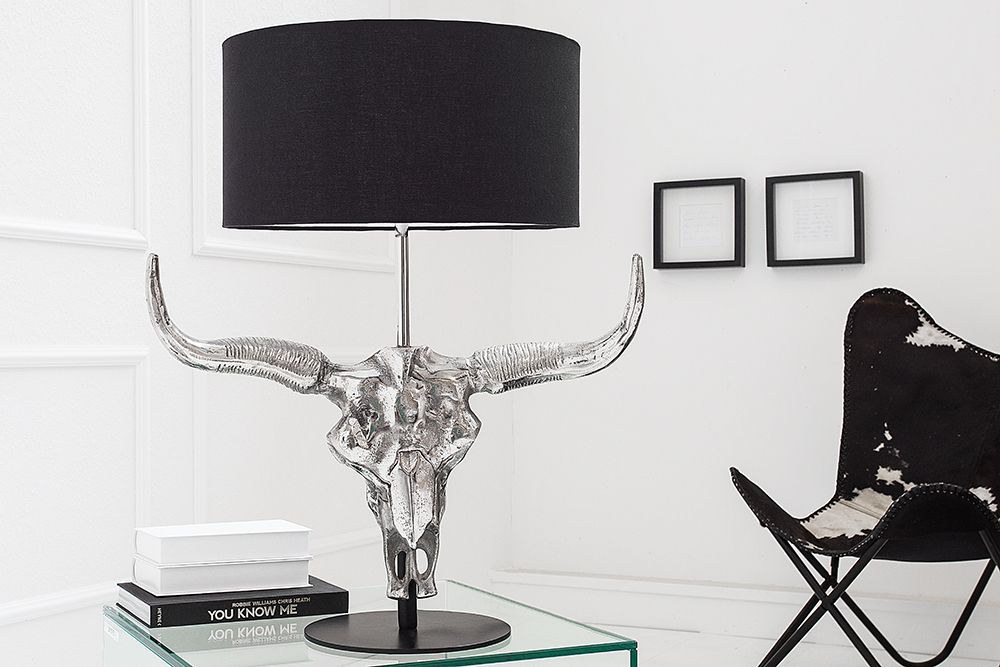 Extravagante Tischlampe EL TORO 68cm schwarz Stierkopf Tischleuchte