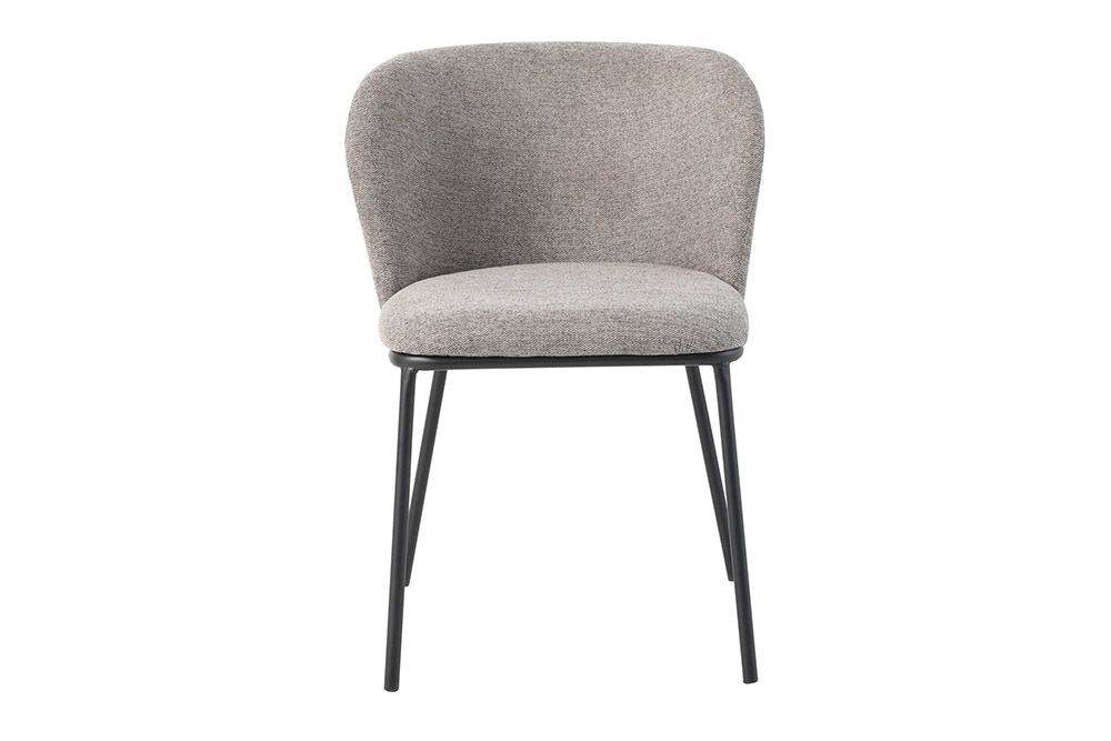 Design Stuhl LYON grau beige Chenille schwarze Metallbeine