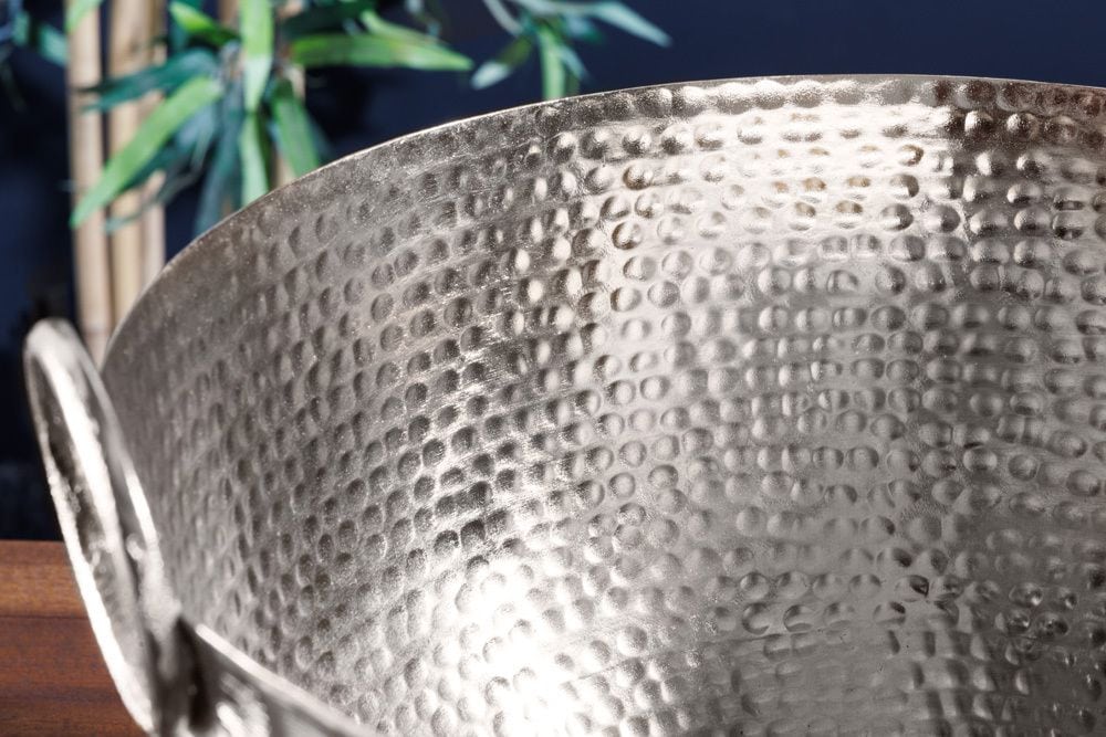 Handgearbeitete Deko Schale ORIENT 40cm silber Metall Hammerschlag Design