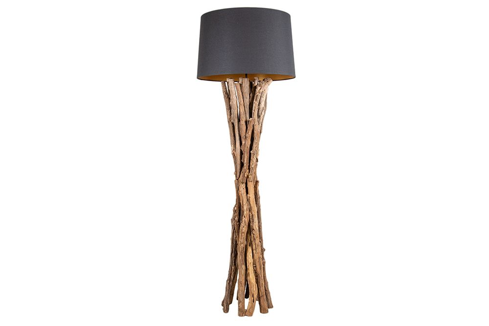 Massivholz Stehlampe HARMONY NATURE 151cm schwarz Teak mit Baumwollschirm