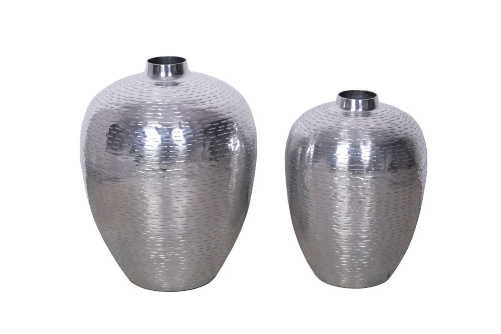 Elegantes Vasen 2er Set ORIENTAL 32cm silber im Rice Hammerschlag Design