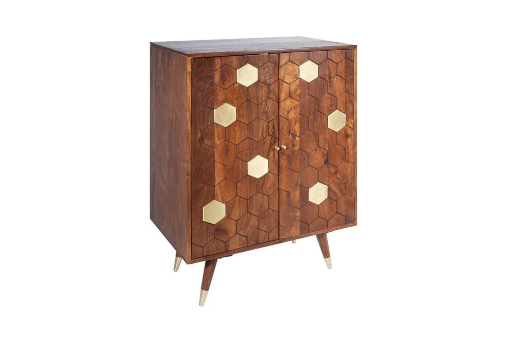 Massiver Barschrank MYSTIC LIVING 75cm Akazie braun gold Retro Design