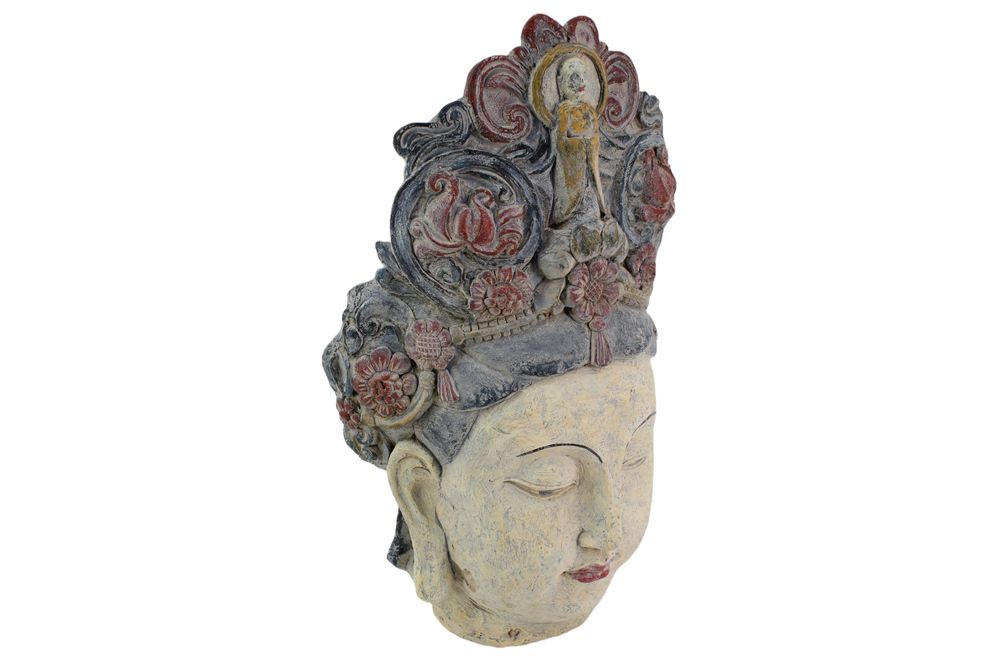 Figur BUDDHA HEAD 45cm mehrfarbig handmade Deko-Kopf Blumengöttin