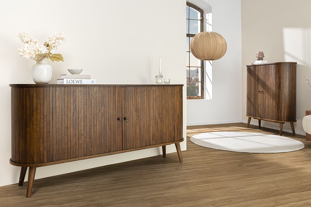 Retro Sideboard VALHALLA WOOD 160cm smoked Eichenholz Schiebetüren