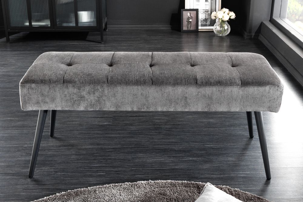 Design Sitzbank BOUTIQUE 100cm dunkelgrau Cord schwarze Metallbeine