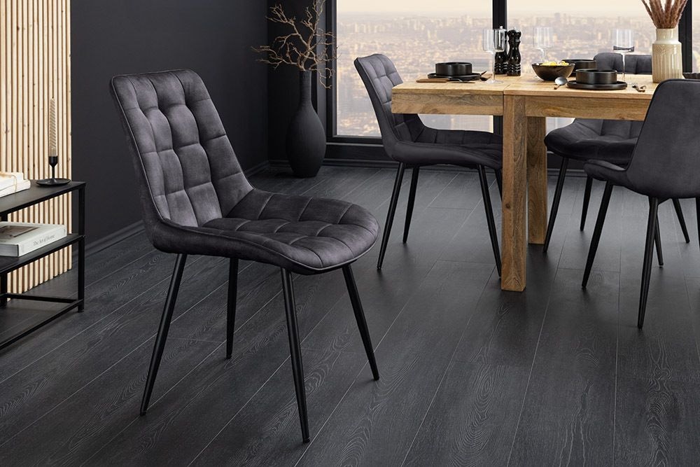 Design Stuhl ROADSTAR grau Samt schwarze Metallbeine
