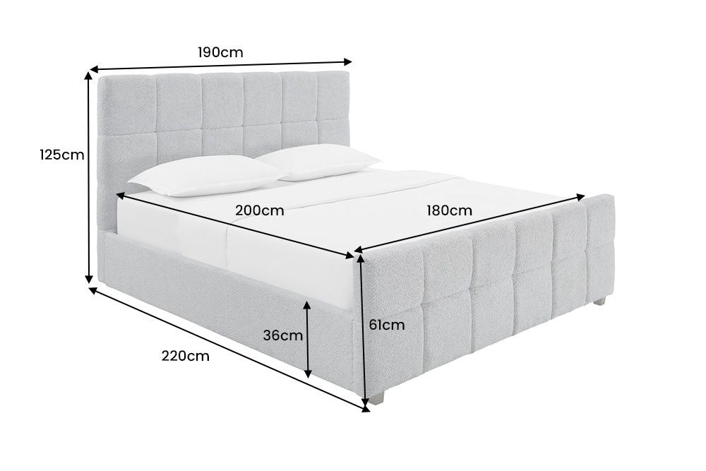 Modernes Boxbett PRESTIGE 180x200cm grau Bouclé mit Stauraum und Lattenrost