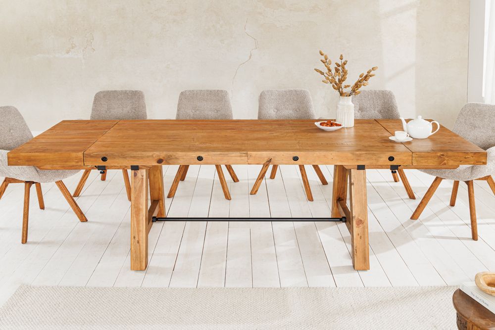 Massiver Esstisch FINCA 165-240cm vintage braun verlängerbar Pinienholz Bohlenoptik