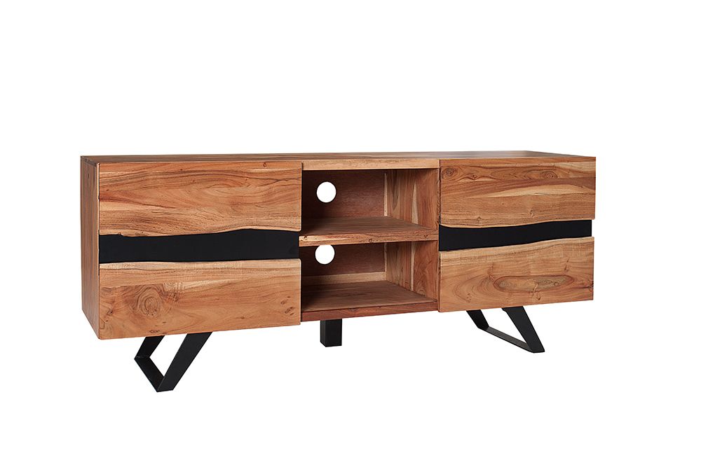 Massives TV-Board AMAZONAS 160cm Akazie Metall Lowboard Baumkante