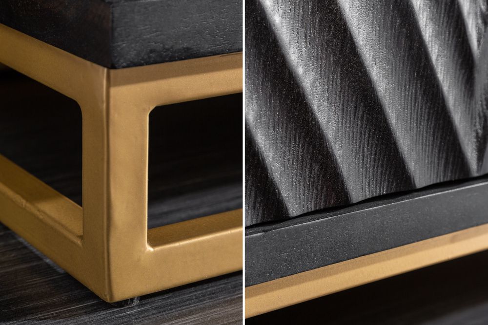 Massiver Barschrank SCORPION 141cm schwarz Mangoholz mit 3D Schnitzereien
