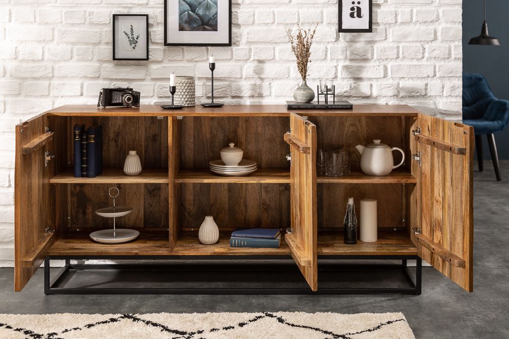 Massives Sideboard AMAZONAS 160cm Mangoholz natürliches Front Design