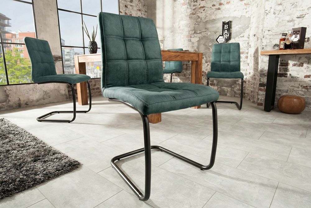 Design Freischwinger Stuhl MODENA vintage petrol Microfaser mit Ziersteppung