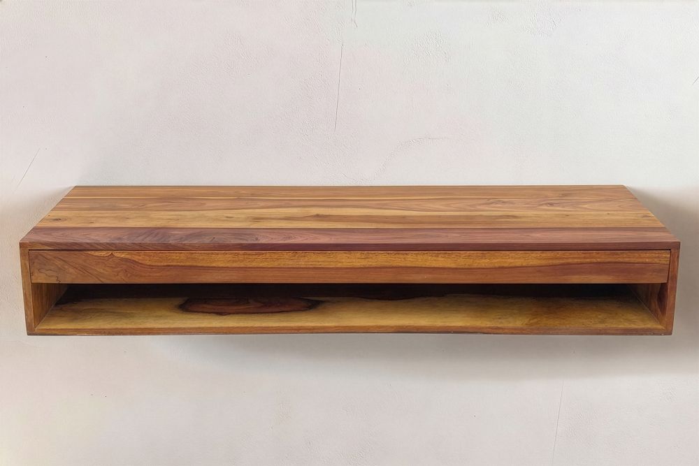 Hängender Konsolentisch PURE 100cm braun Sheeshamholz stone finish Schreibtisch