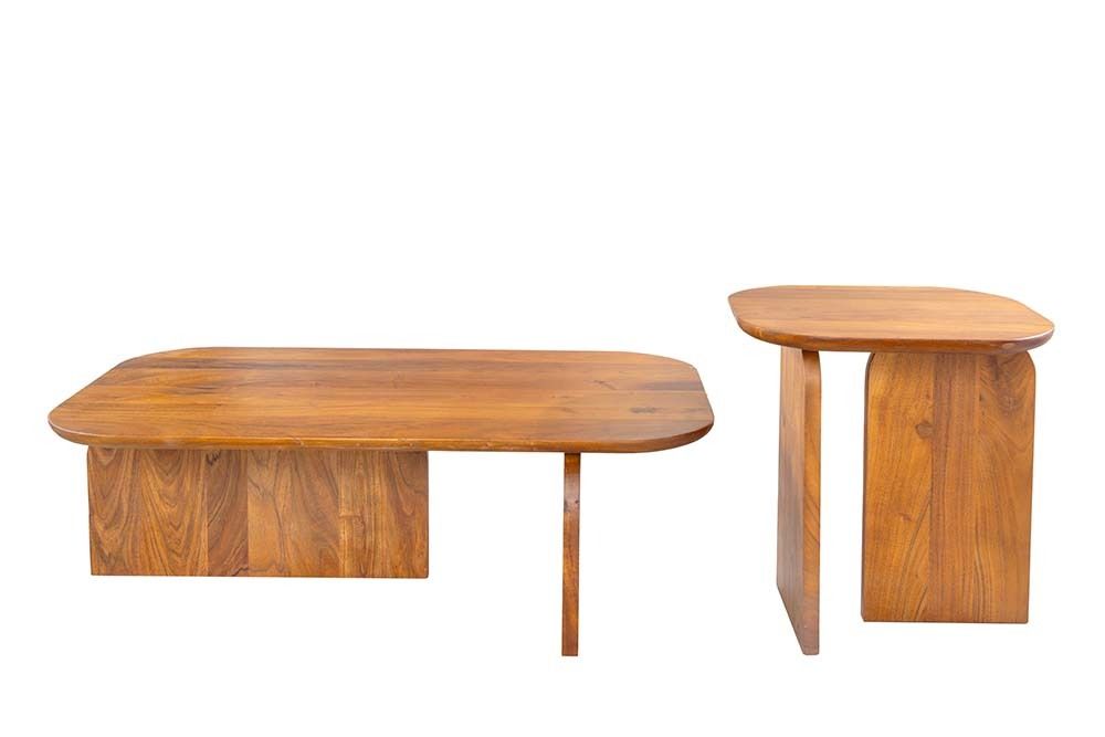2er Set Couchtische GATSBY 100cm braun Akazienholz organische Form Beistelltisch