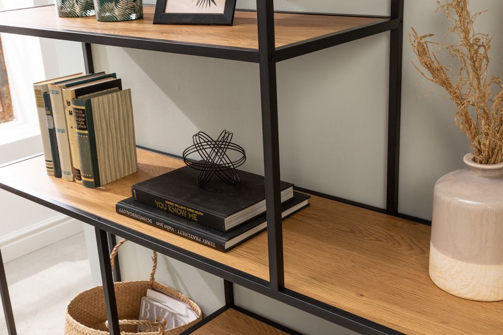 Industrial Bücherregal SLIM LINE 185x135cm Wildeiche schwarz sechs Regalböden