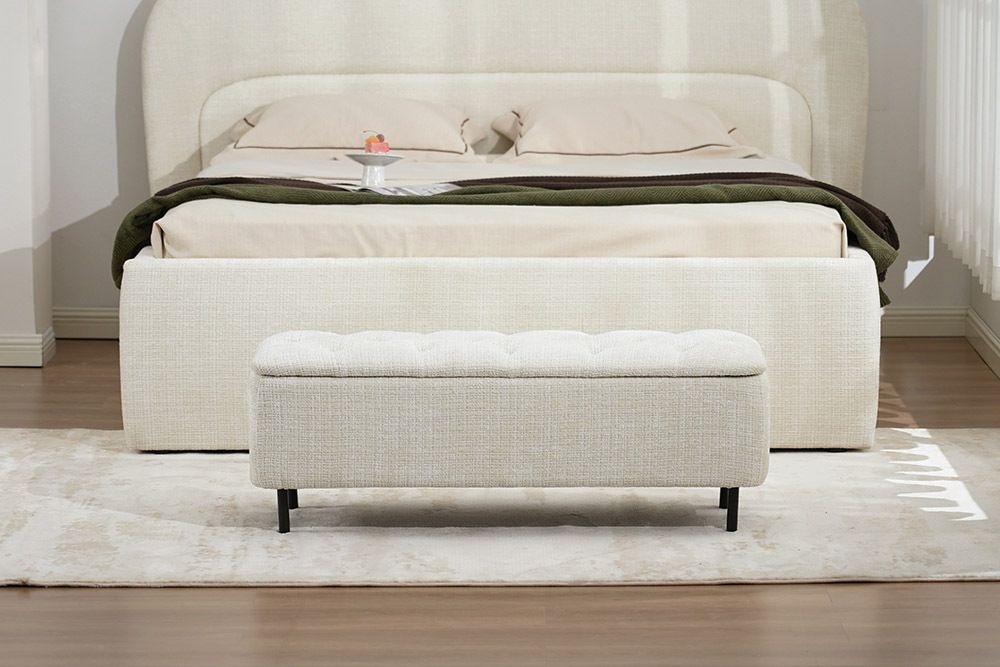 Extravagante Polsterbank EN VOGUE 120cm beige Cremona Chenille Sitzbank mit Stauraum