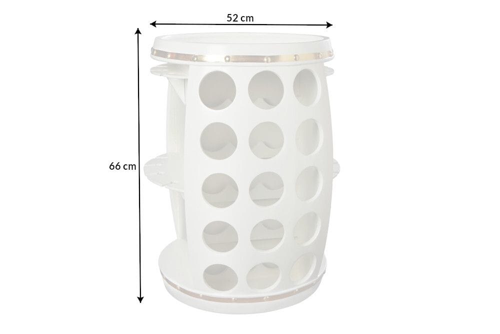 Design Weinfass BODEGA WHITE 70cm weiß gold Pinie Flaschen Gläseraufhängung