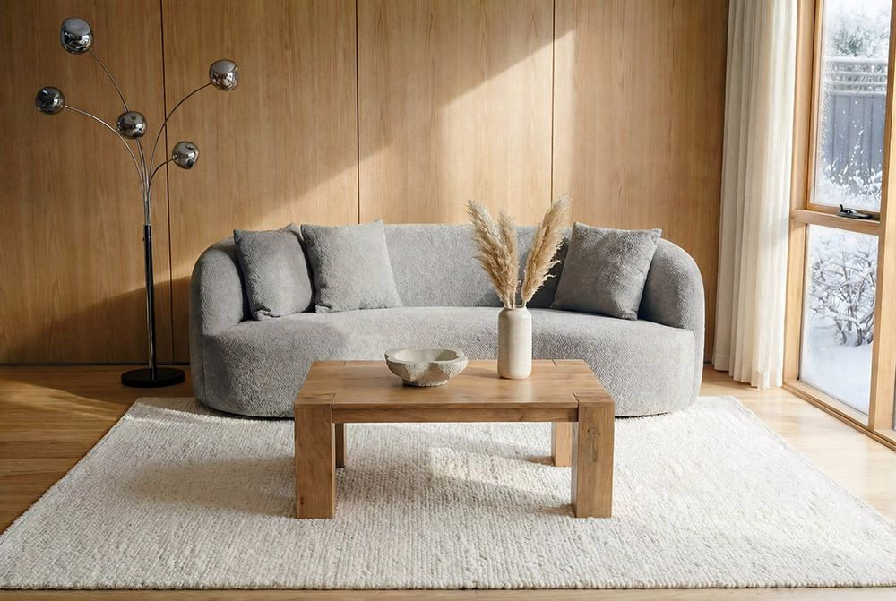Massiver Couchtisch MAKASSAR 100cm natur Mangoholz cream finish einzigartige Maserung
