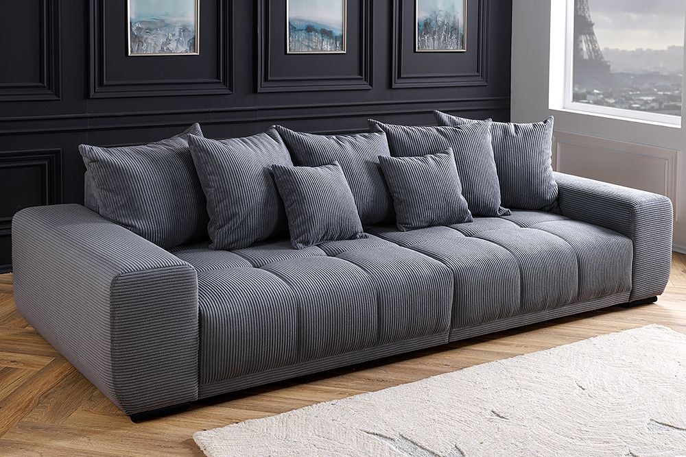Modernes XXL Sofa ELEGANCIA 285cm anthrazit Cord inklusive Kissen Bigsofa