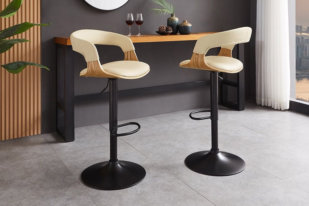 Höhenverstellbarer Barhocker MANHATTAN natur Eiche creme beige Kunstleder drehbar
